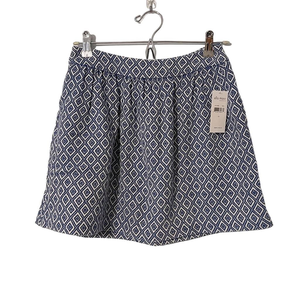 Ella Moss High Rise Mini Patterned Skirt Blue & White X-Small